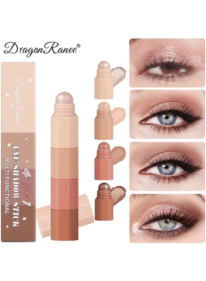 Dragon Ranee Eye Shadow Stick-Multi Functional 4 Colors Shadow Stick and Highlighter Makeup 4 in 1 Long Lasting Eyeshadow Pencil,Skin-Friendly,Non-Chalky, Long-Lasting,Heat-Resistant/Cruelty-Free(#B)Nude Brown - Image 1